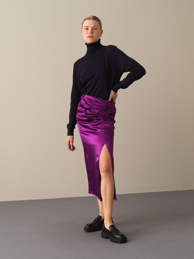 Regular Fit Satin Slit Skirt - Xint