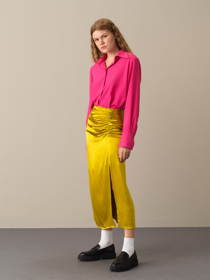 Regular Fit Satin Slit Skirt - Xint