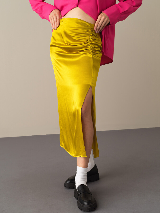 Regular Fit Satin Slit Skirt - Xint