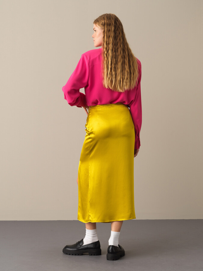 Regular Fit Satin Slit Skirt - Xint