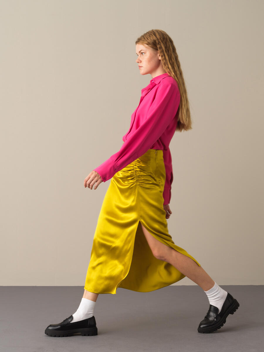 Regular Fit Satin Slit Skirt - 3