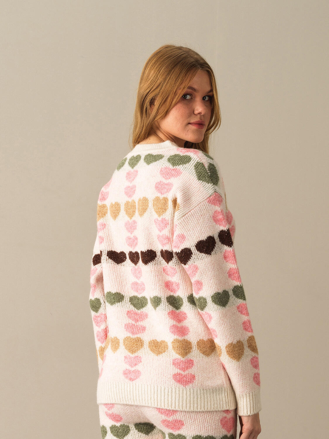 Crew Neck Oversized Patterned Sweater - 3