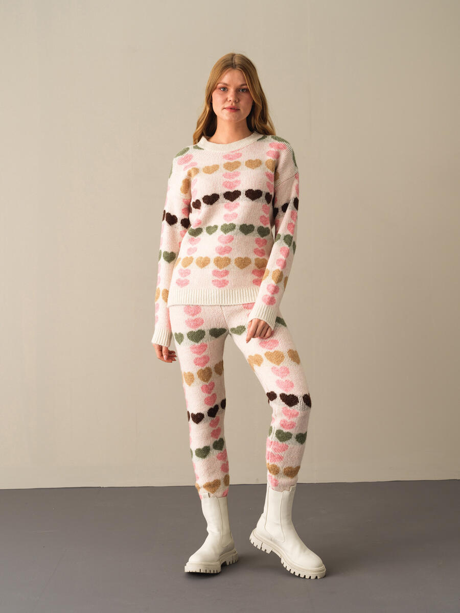 Crew Neck Oversized Patterned Sweater - 2