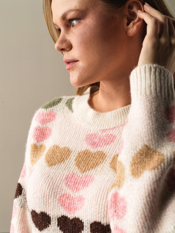 Crew Neck Oversized Patterned Sweater - Xint