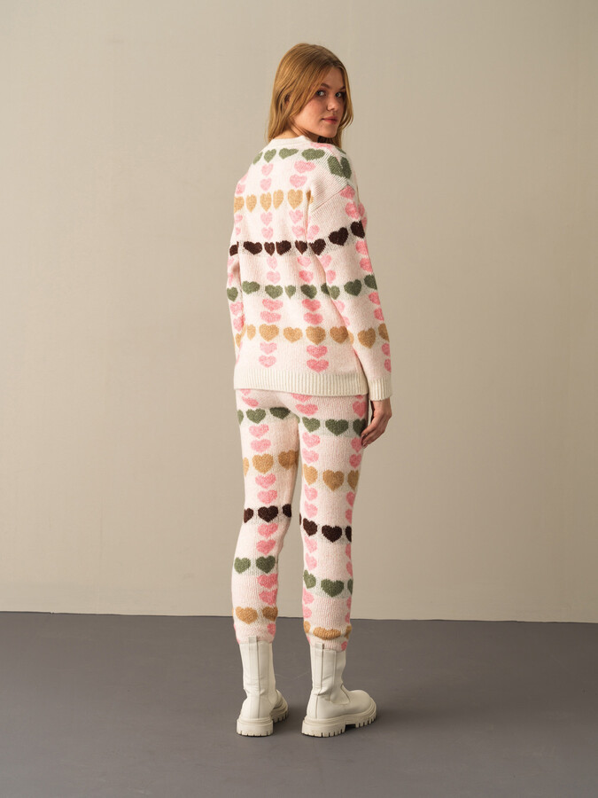 Crew Neck Oversized Patterned Sweater - Xint