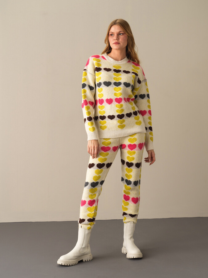 Crew Neck Oversized Patterned Sweater - Xint