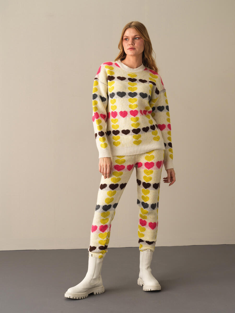 Crew Neck Oversized Patterned Sweater - 2