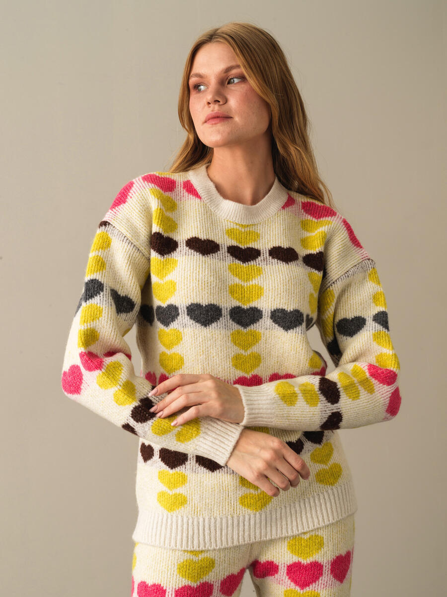 Crew Neck Oversized Patterned Sweater