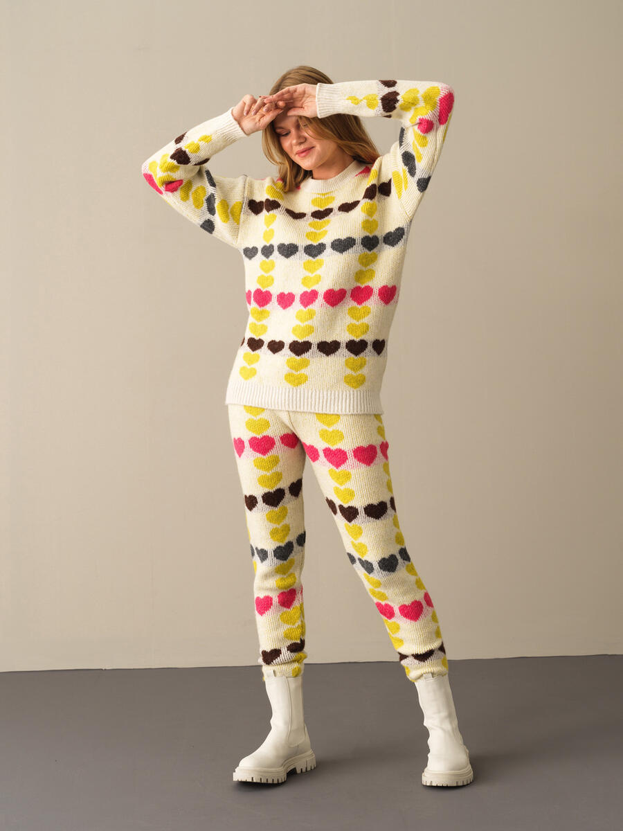 Crew Neck Oversized Patterned Sweater - 3