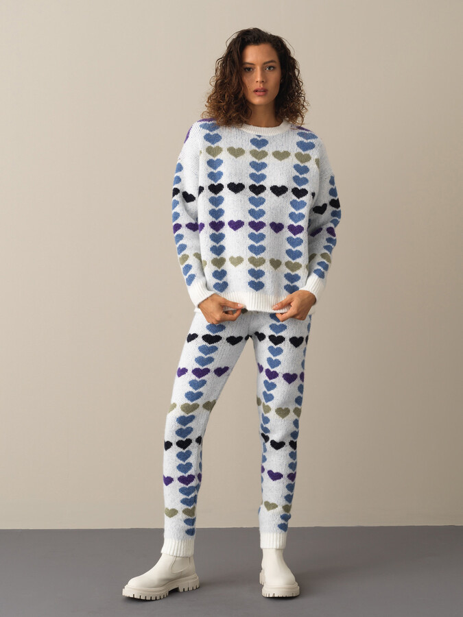 Crew Neck Oversized Patterned Sweater - Xint