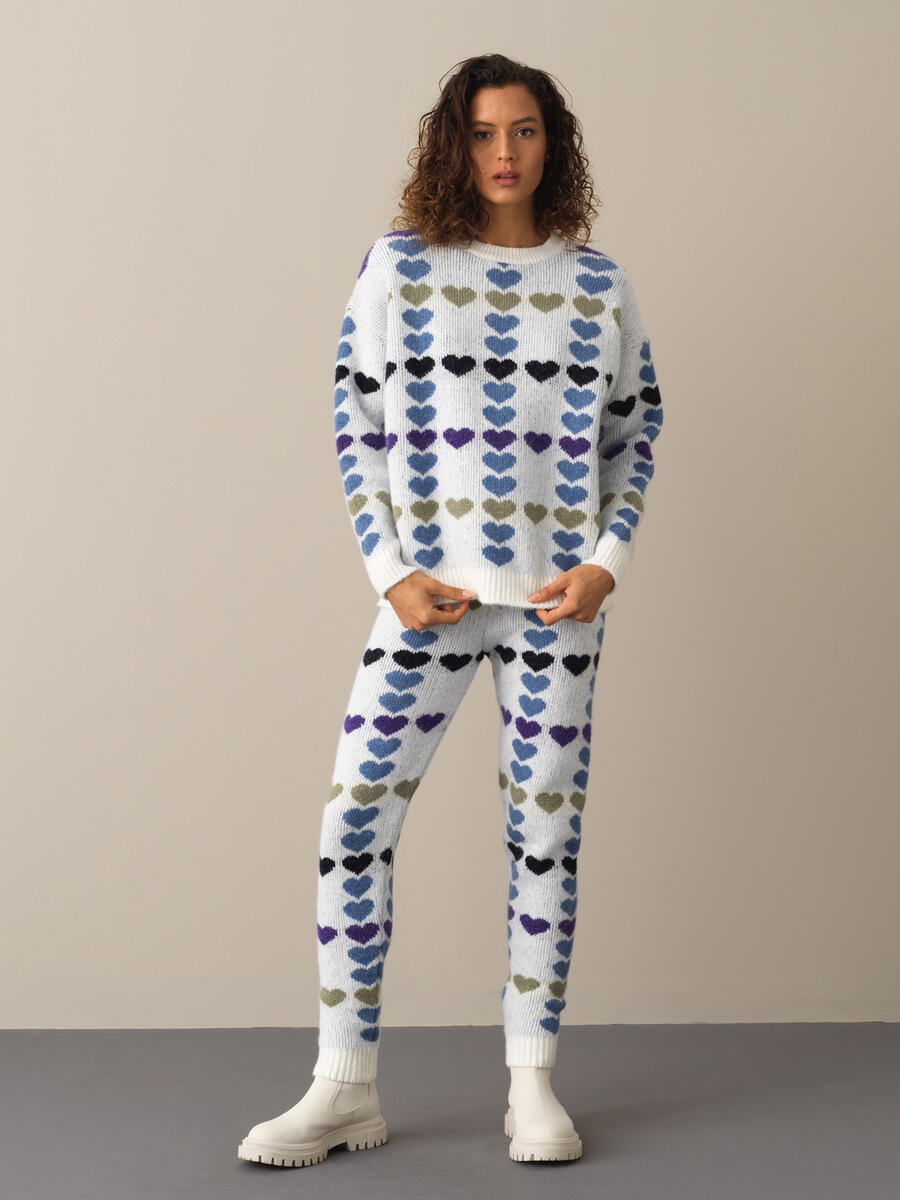 Crew Neck Oversized Patterned Sweater - 2