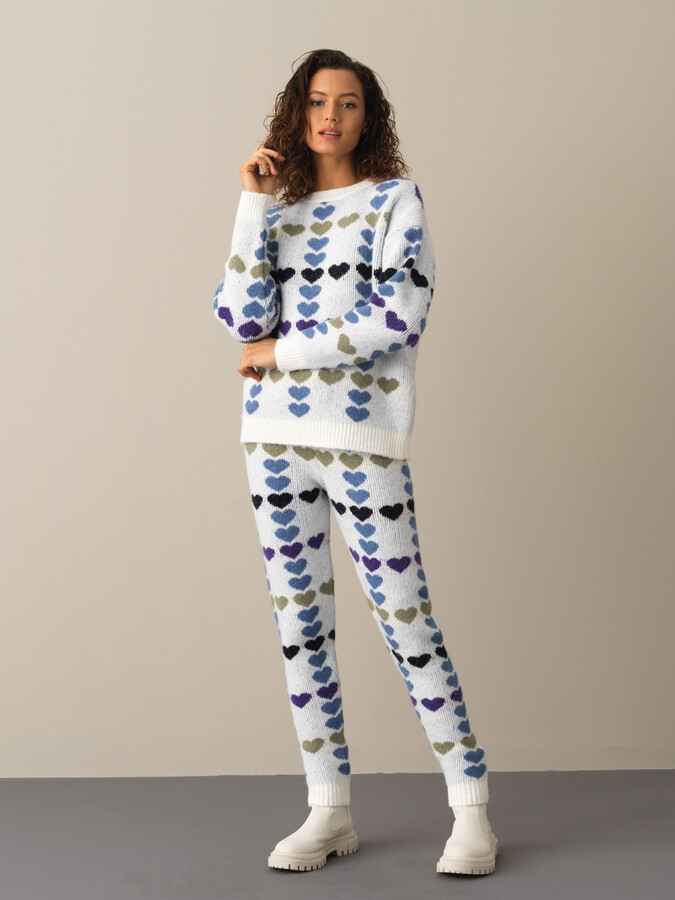 Crew Neck Oversized Patterned Sweater - Xint