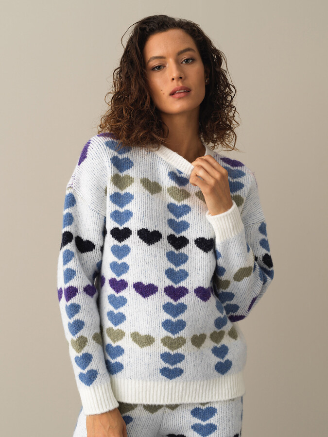 Crew Neck Oversized Patterned Sweater - Xint