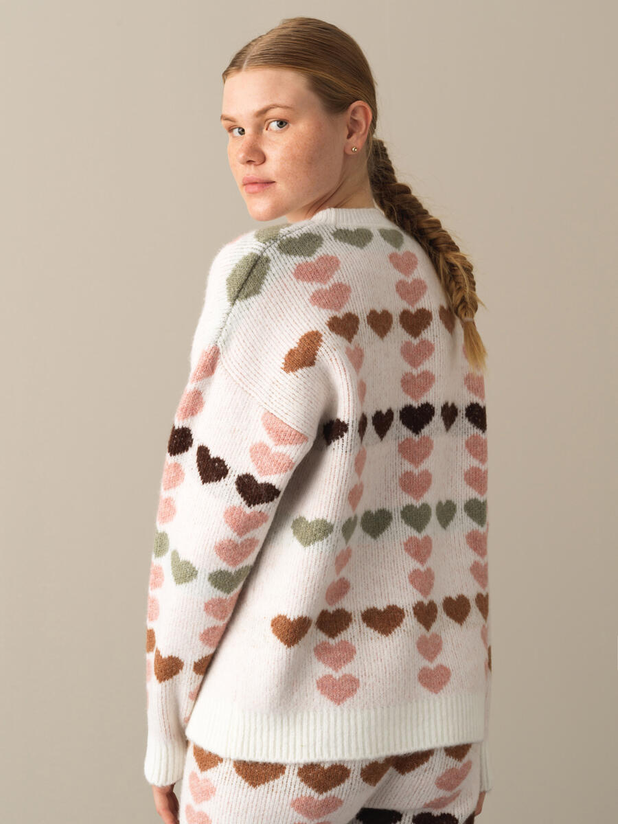 Crew Neck Oversized Patterned Sweater - 3