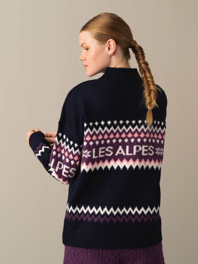 Half Turtleneck Regular Fit Patterned Sweater - Xint