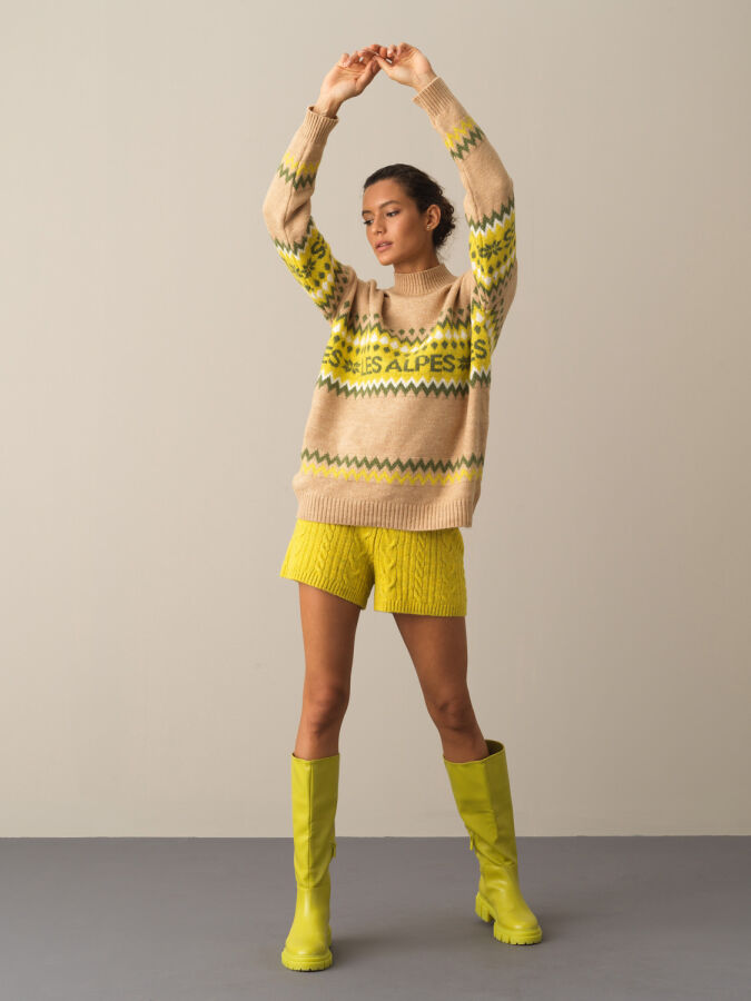 Half Turtleneck Regular Fit Patterned Sweater - Xint