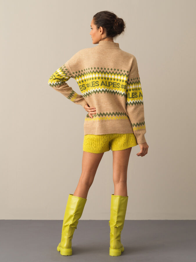 Half Turtleneck Regular Fit Patterned Sweater - Xint