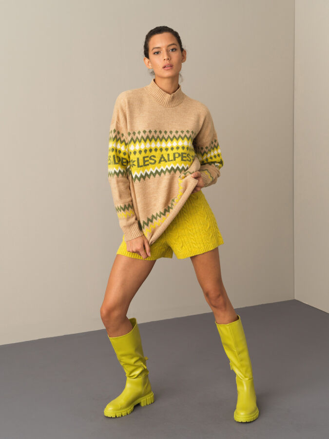 Half Turtleneck Regular Fit Patterned Sweater - Xint