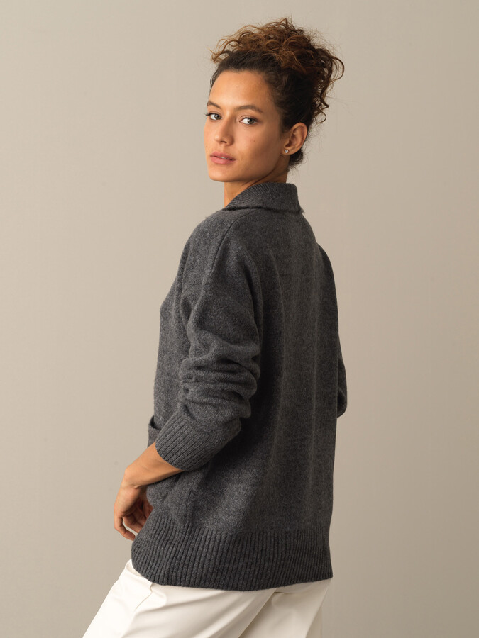 Open V-Neck Oversized Pocket Sweater - Xint