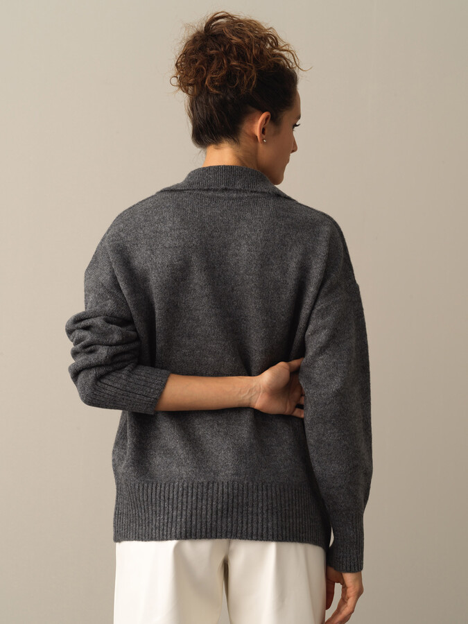 Open V-Neck Oversized Pocket Sweater - Xint