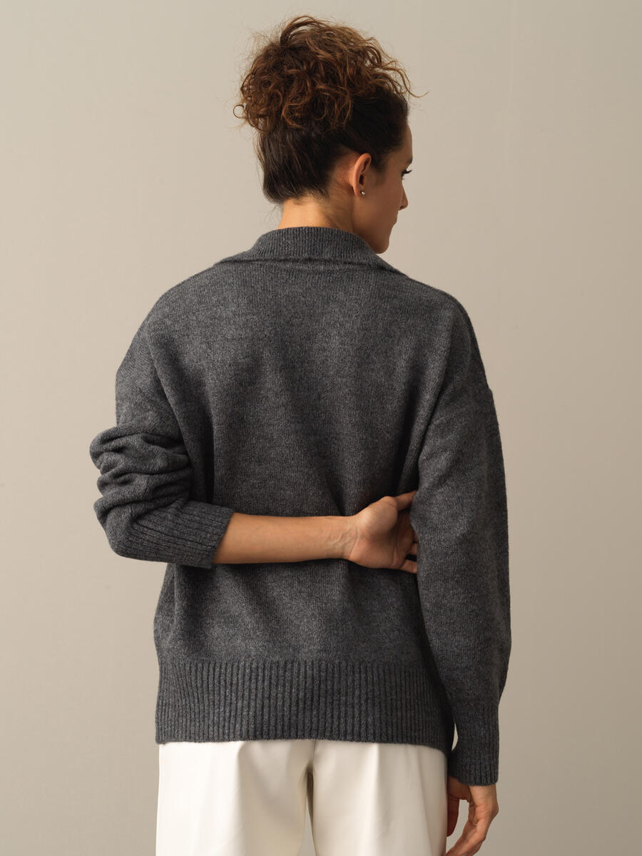 Open V-Neck Oversized Pocket Sweater - 5