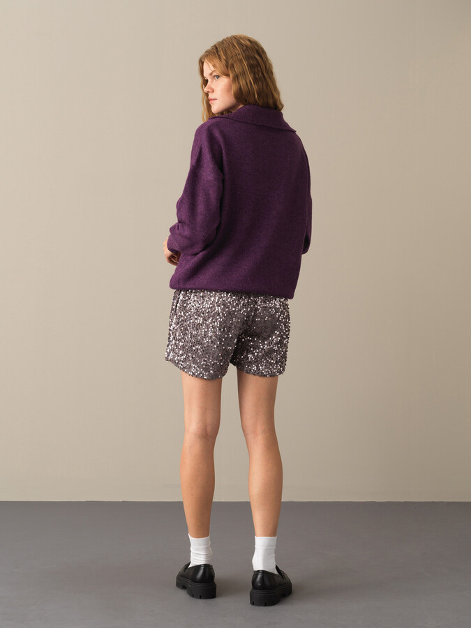 Open V-Neck Oversized Pocket Sweater - Xint