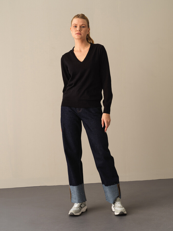 V-Neck 100% Cotton Regular Fit Basic Sweater - Xint