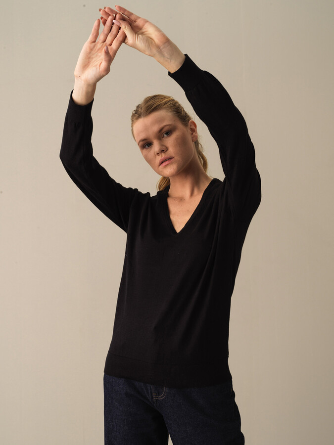 V-Neck 100% Cotton Regular Fit Basic Sweater - Xint