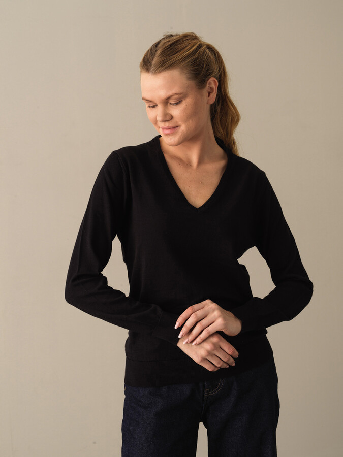 V-Neck 100% Cotton Regular Fit Basic Sweater - Xint