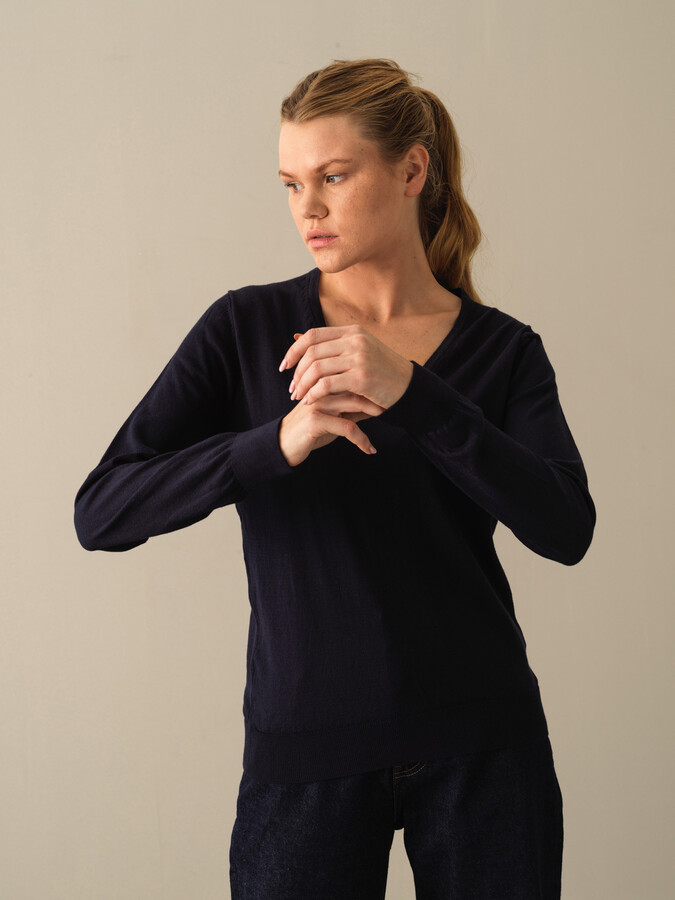 V-Neck 100% Cotton Regular Fit Basic Sweater - Xint