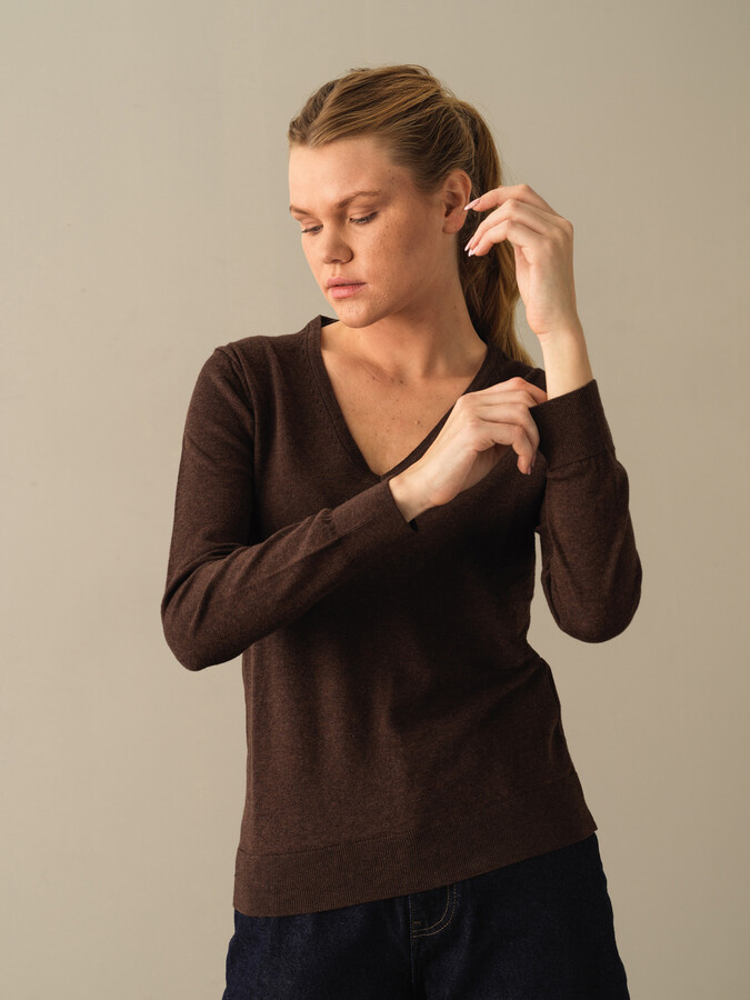 V-Neck 100% Cotton Regular Fit Basic Sweater - Xint