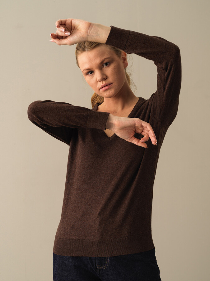 V-Neck 100% Cotton Regular Fit Basic Sweater - Xint