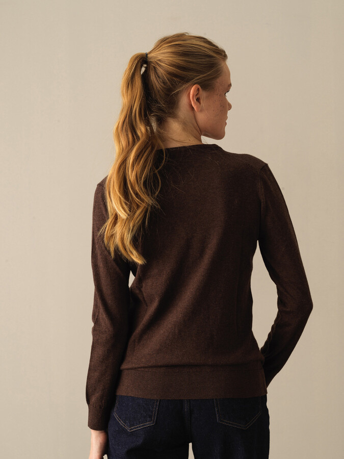 V-Neck 100% Cotton Regular Fit Basic Sweater - Xint