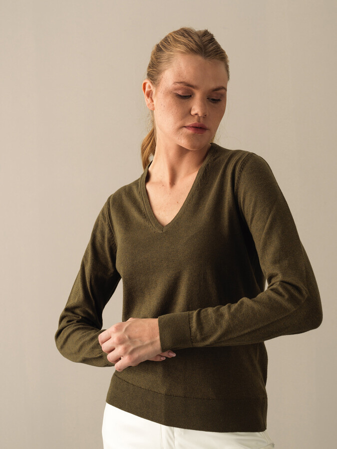 V-Neck 100% Cotton Regular Fit Basic Sweater - Xint