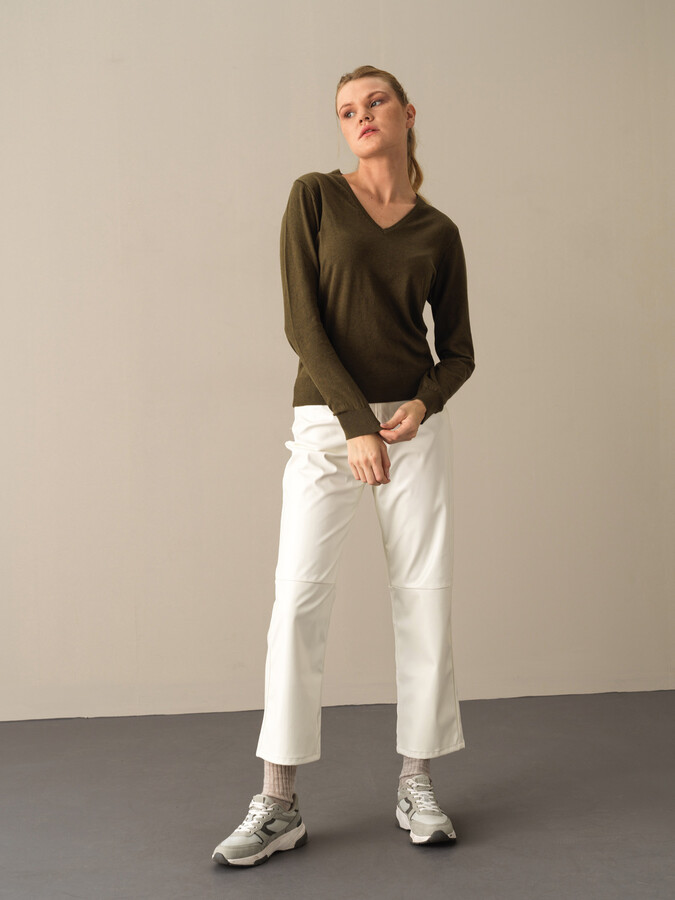 V-Neck 100% Cotton Regular Fit Basic Sweater - Xint