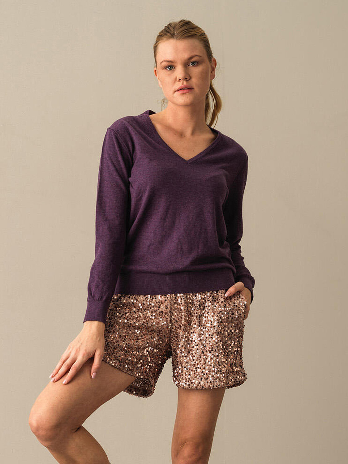 V-Neck 100% Cotton Regular Fit Basic Sweater - 1