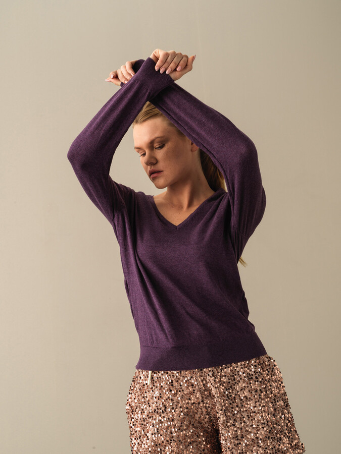 V-Neck 100% Cotton Regular Fit Basic Sweater - Xint