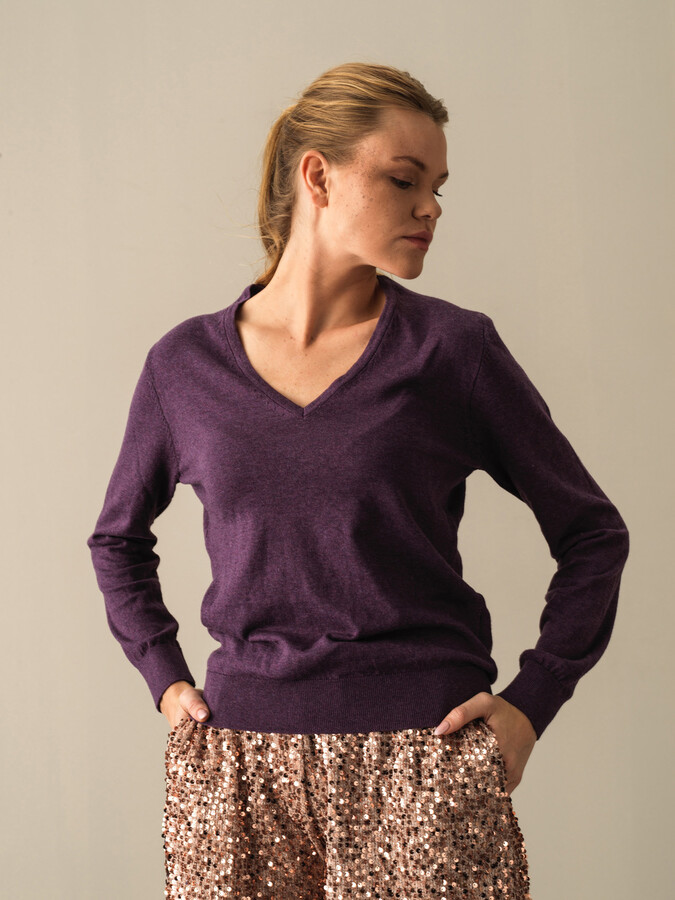 V-Neck 100% Cotton Regular Fit Basic Sweater - Xint