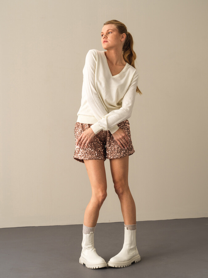 V-Neck 100% Cotton Regular Fit Basic Sweater - Xint