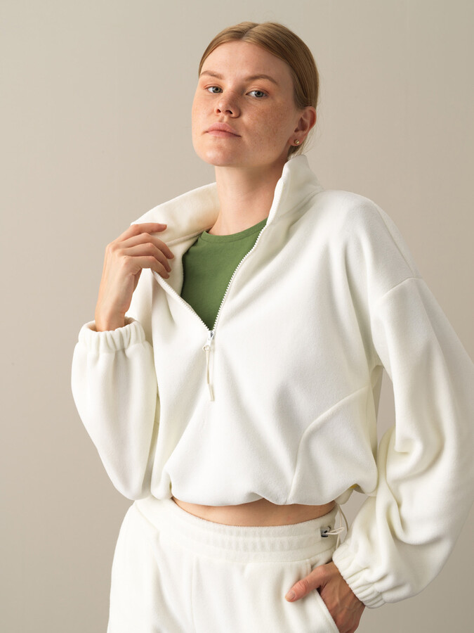 High Neck Oversized Fleece Sweatshirt - 1