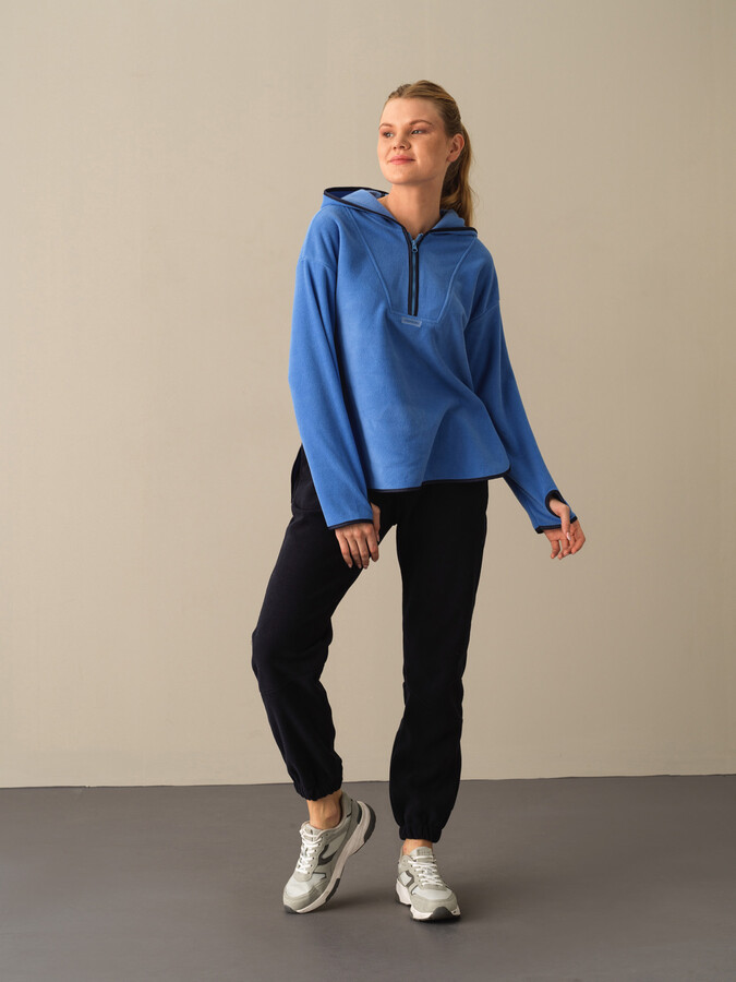 Oversized Half Zip Fleece Sweatshirt - Xint
