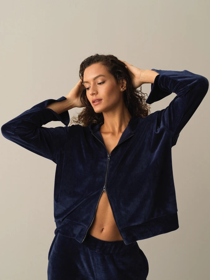 Regular Fit Shoulder-Padded Velvet Sweat Jacket - Xint