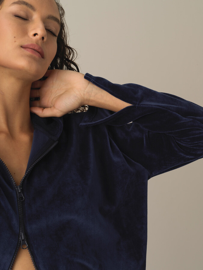 Regular Fit Shoulder-Padded Velvet Sweat Jacket - Xint