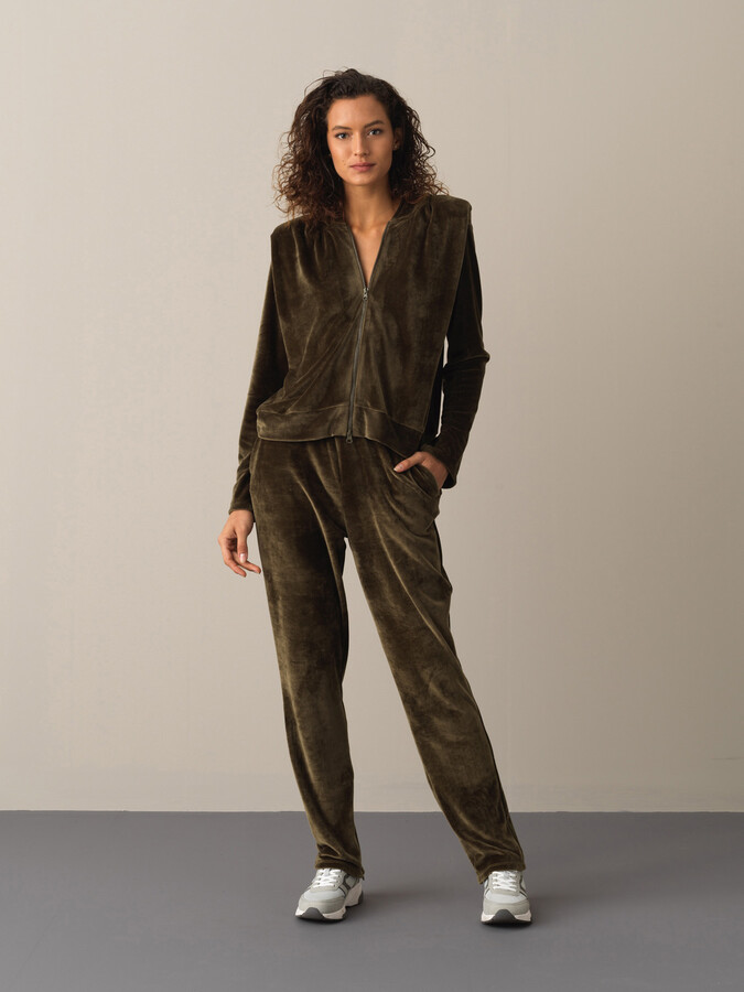 Regular Fit Shoulder-Padded Velvet Sweat Jacket - Xint