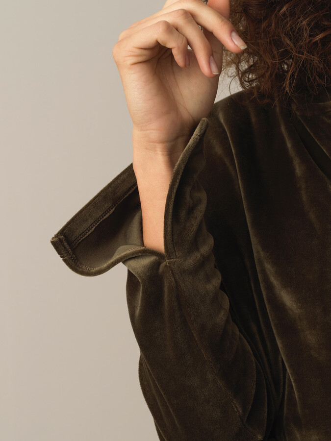 Regular Fit Shoulder-Padded Velvet Sweat Jacket - Xint