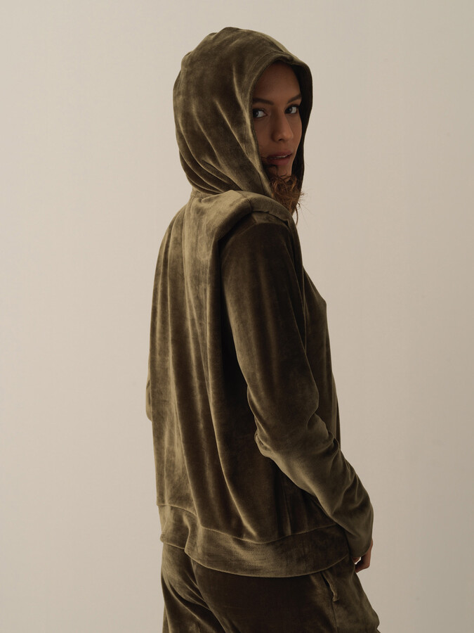 Regular Fit Shoulder-Padded Velvet Sweat Jacket - Xint