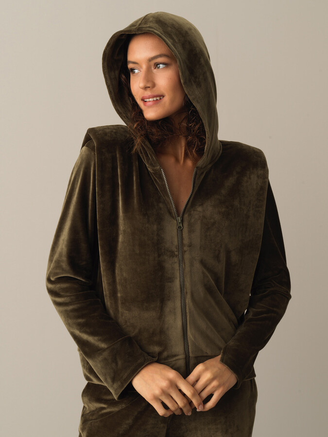 Regular Fit Shoulder-Padded Velvet Sweat Jacket - Xint