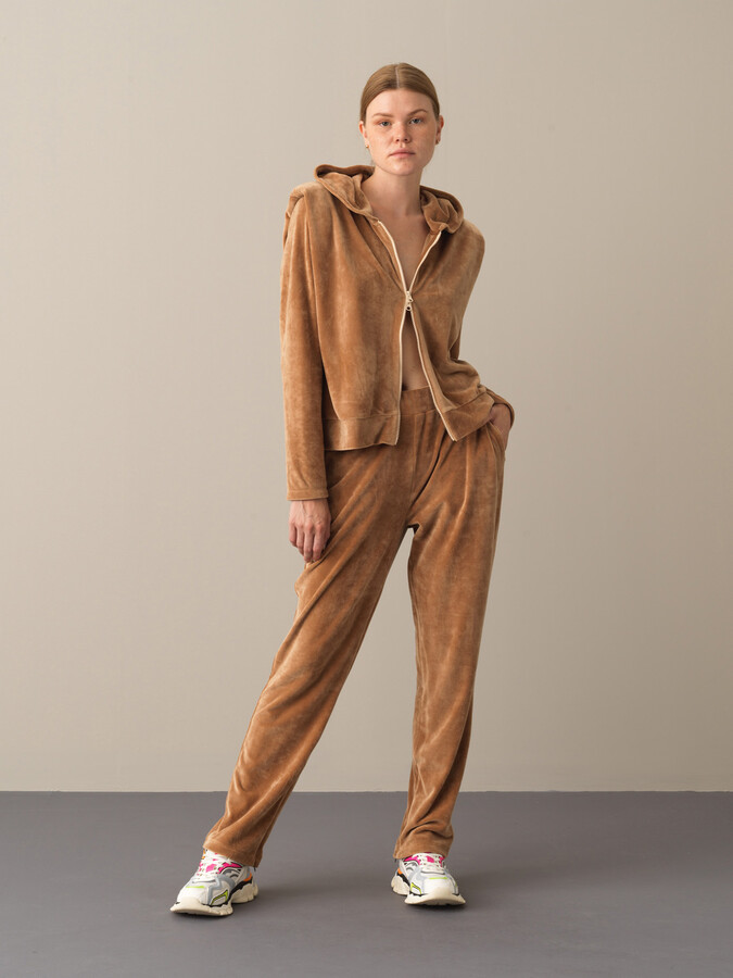 Regular Fit Shoulder-Padded Velvet Sweat Jacket - Xint