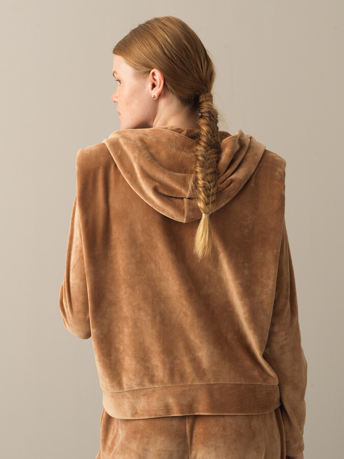 Regular Fit Shoulder-Padded Velvet Sweat Jacket - Xint