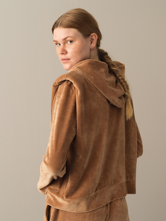 Regular Fit Shoulder-Padded Velvet Sweat Jacket - Xint